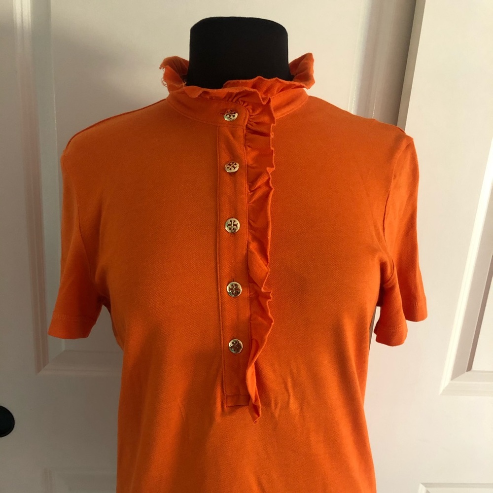 TORY BURCH - orange frilled collared shirt